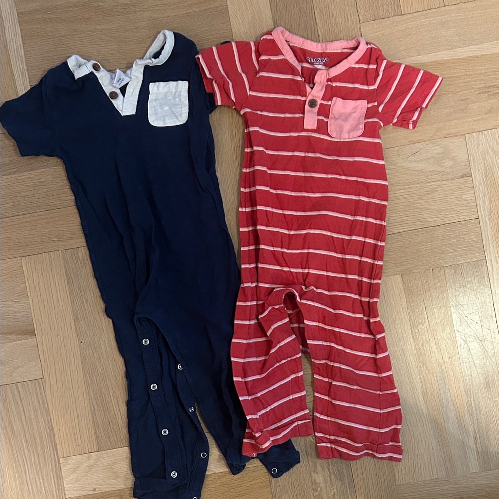 Old Navy Red and Pink Striped Baby Romper